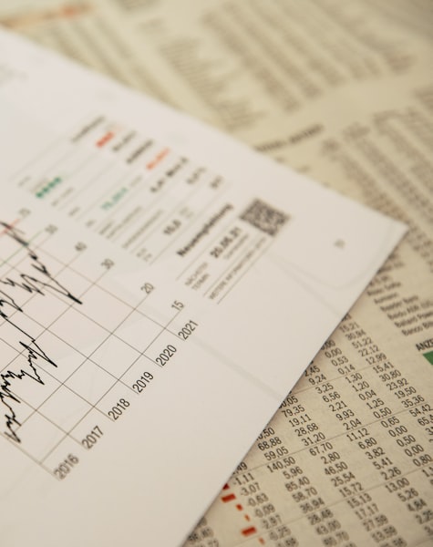 Informe impreso con gráficos de evolución financiera anual